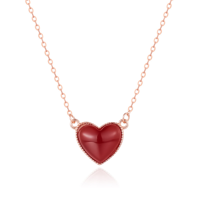 Collar de amor rojo S925 plata esterlina luz lujo nicho diseño sentido poco corazón rojo colgante melocotón corazón accesorios clavícula cadena femenina