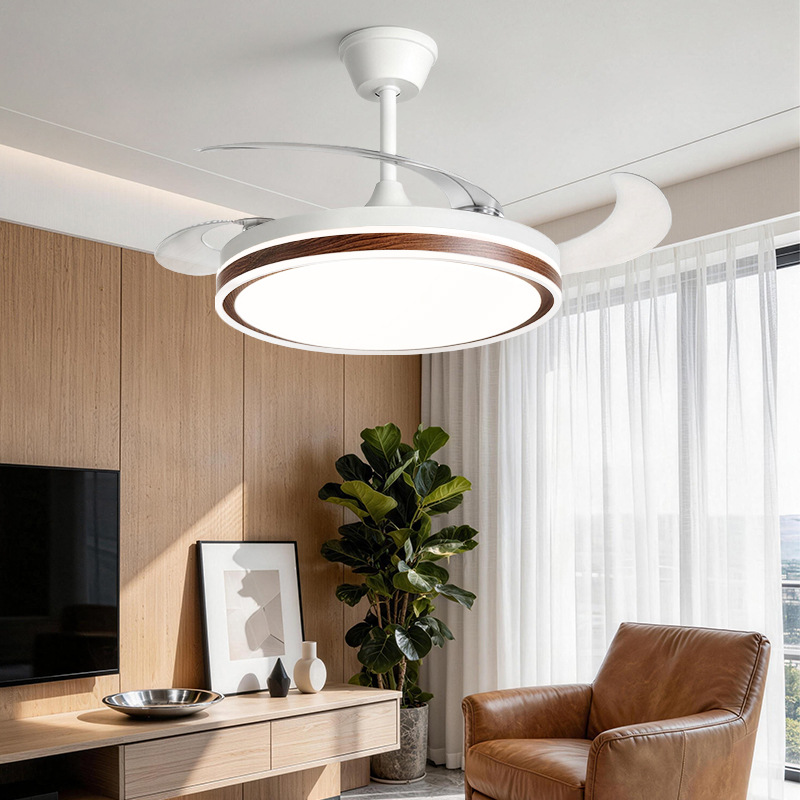 Luz de ventilador invisible color nuez silencioso dormitorio sala de estar luz principal de estilo antiguo todo el espectro protector de ojos luz de ventilador de techo de frecuencia variable