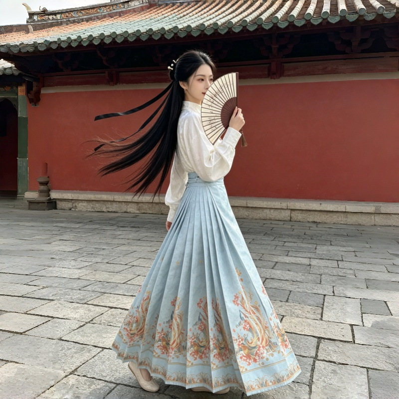 New style gold-woven floral pattern horse-face skirt for daily commuting, classical style, new Chinese style, 9-fold Hanfu long skirt for women