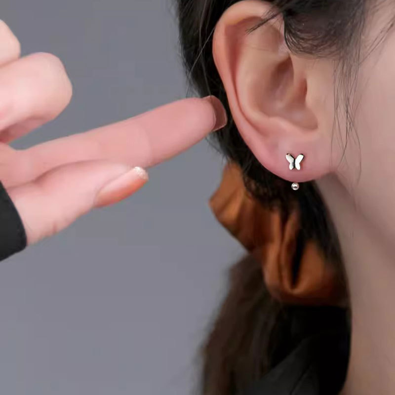 螺絲擰扣耳釘女2024年新款潮耳環簡約氣質蝴蝶耳飾睡覺不用摘耳鈎