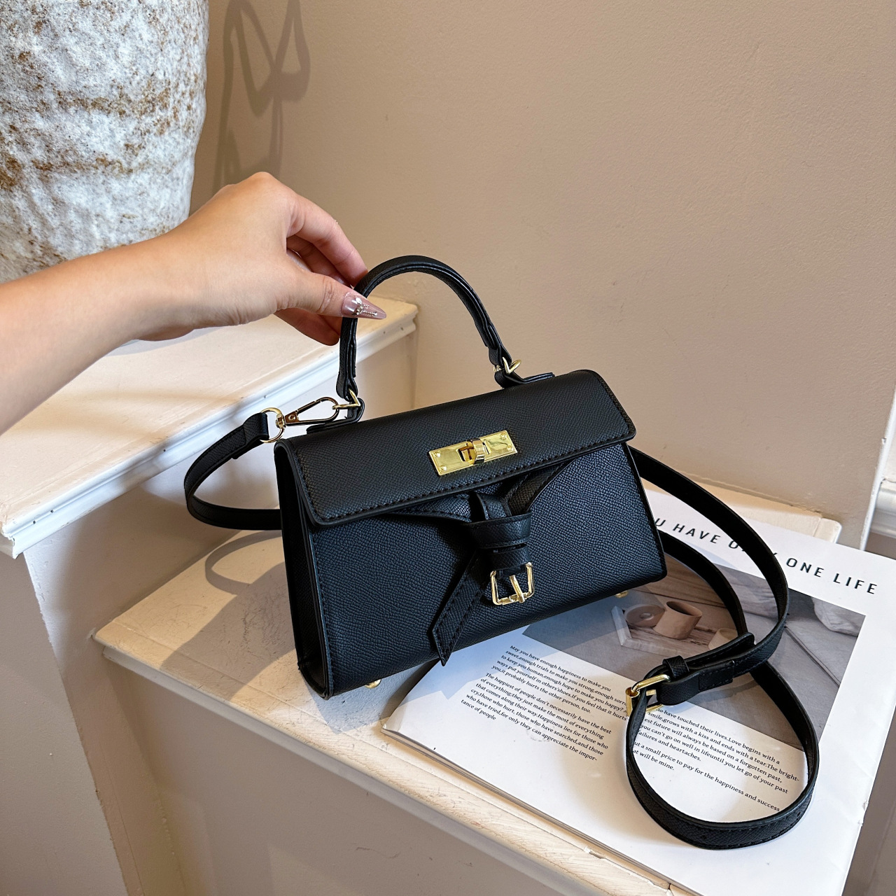 2026 New Kelly Bag for Women with Lock Clasp, Red Wedding Handbag, Versatile Crossbody and Shoulder Bag, Trendy Small Bag