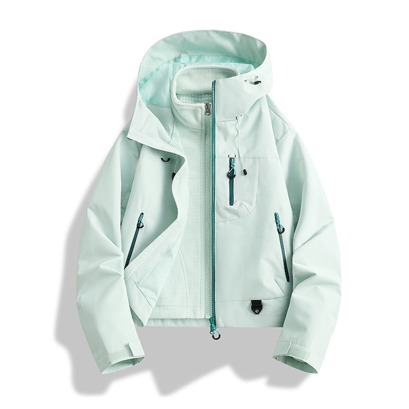 2025 New Outdoor Jacket Three-In-One Short Women's Velvet Liner Waterproof and Windproof Mountaineering Jacket Jacket