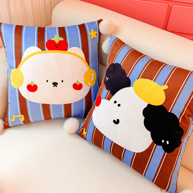 Pudding Cachorro Dopamina Almohada Funda de almohada Sofá de sala de estar Almohada de cintura abstracta con estampado de cabecera Bola de pelo