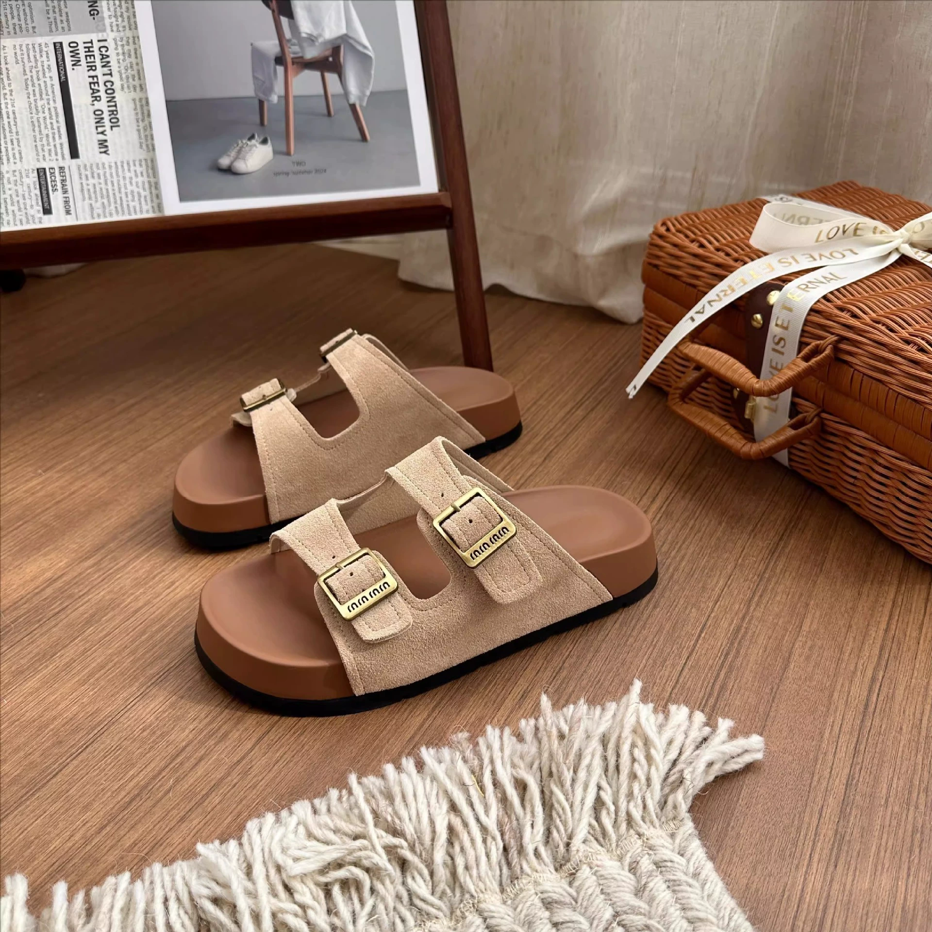 Женские летние пляжные шлепанцы Birkenstock из натуральной кожи на толстой подошве, новинка 2025 года