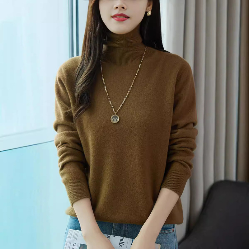 Seamless First-Line Andy Velvet Knitted Base Shirt High Collar Women Autumn and Winter New Solid Color Inner Long Sleeve Pullover Top