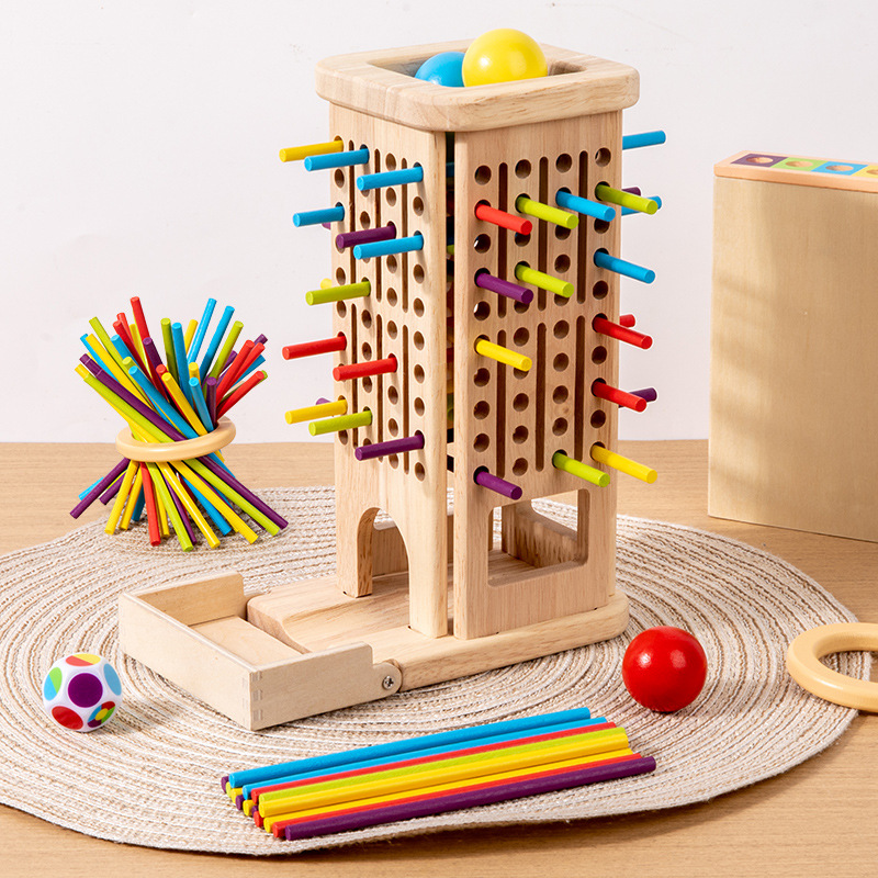 Juguetes transfronterizos de madera de tres en uno juegos de palo de dibujo de color cognitivo juegos de mesa concentración equilibrio juguetes de puzzle