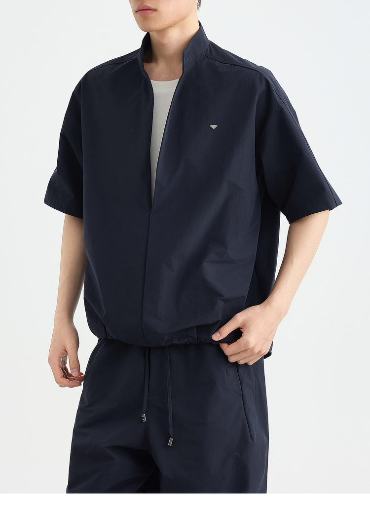 Bộ đồ thể thao nam 2 mảnh áo sơ mi cổ đứng không nút phối quần short — Quần Short Màu Xanh Đen (91680) chi tiết 27