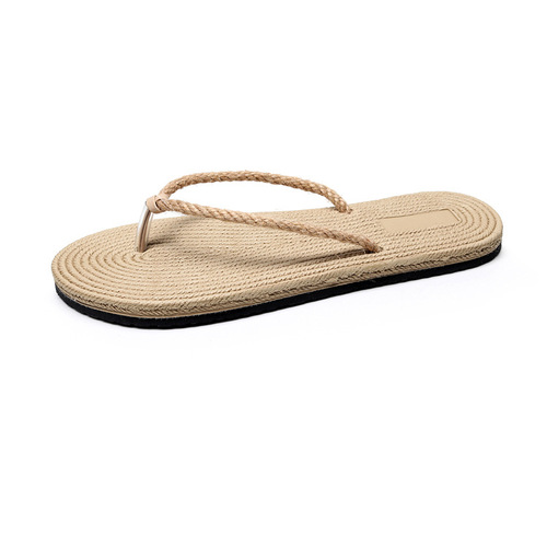 Summer trend imitation straw fashion outer wear seaside casual slippers women's flat solid color simple flip-flops