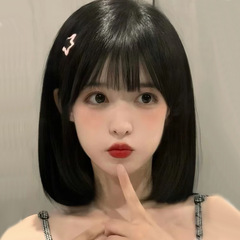 Human hair wig for women, black brown, trendy summer, air bangs, bob hairstyle, 2023 new style, natural, full head cover wig