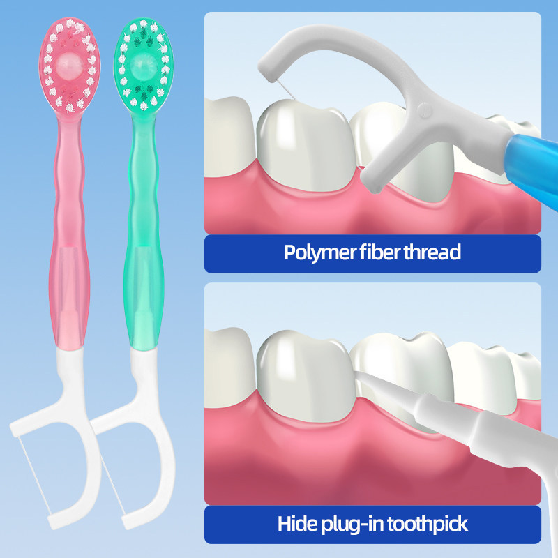 Inglés desechable mini cepillo de dientes con hilo dental cepillo de dientes de viaje multifuncional cepillo de dientes de pelo suave cepillo de dientes de embalaje independiente