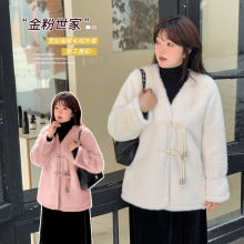 大码女装温柔韩系加绒毛呢外套女冬季新款盘扣保暖上衣441073