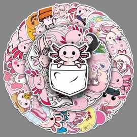 50张蝾螈涂鸦跨境卡通可爱动物儿童装饰DIY滑板手机壳行李箱贴