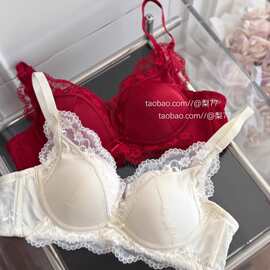 工厂法式轻奢蕾丝缎面拼接内衣女小胸聚拢显大上托无钢圈舒适文胸