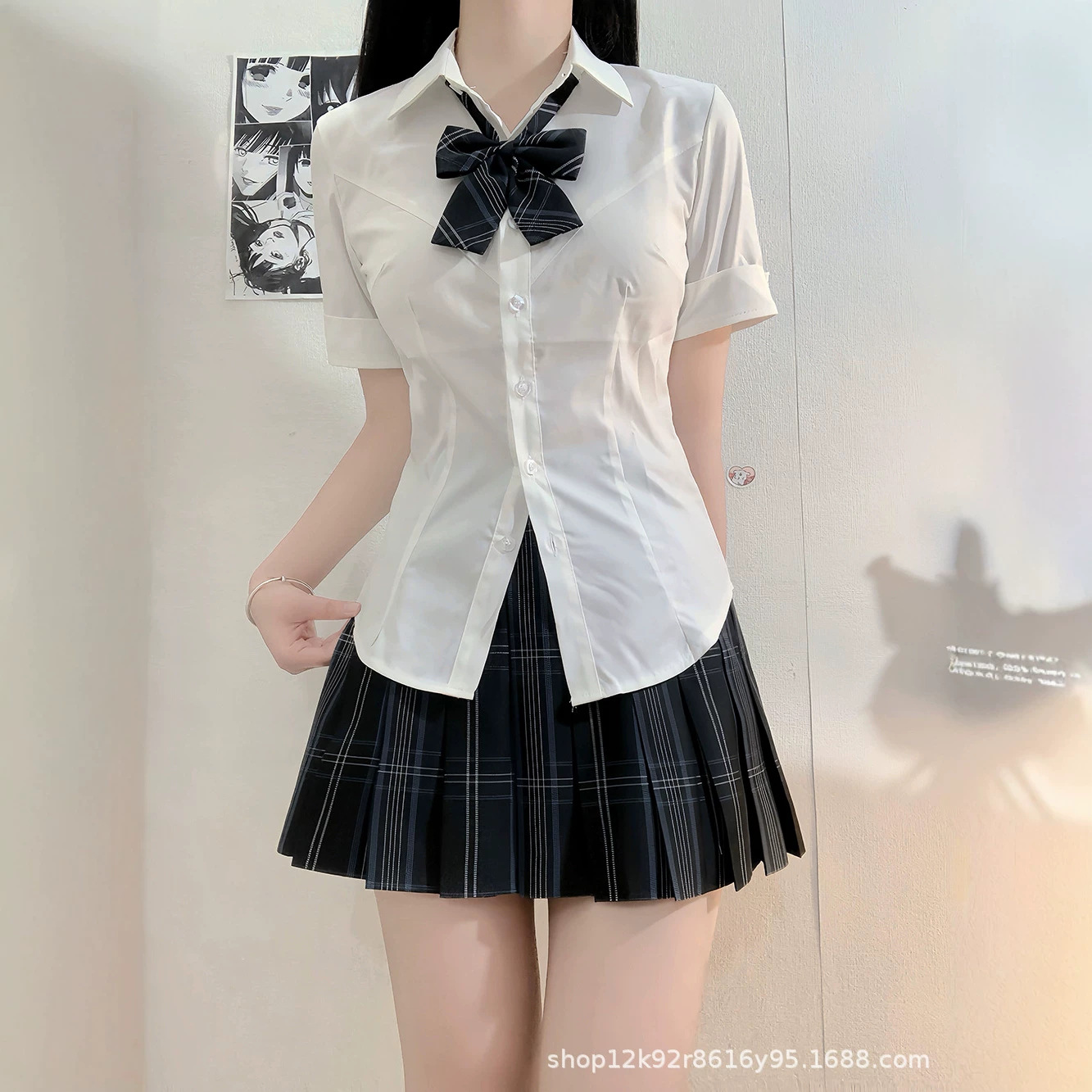 Academy-style original JK shirt top with a waist-cinching design, made of high-end TR serge fabric, short-sleeved shirt for girls in the back-to-school season