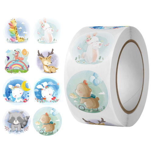 Round cartoon decorative label cute hand-painted animal sticker simple ins internet celebrity sealing sticker 500 stickers/roll