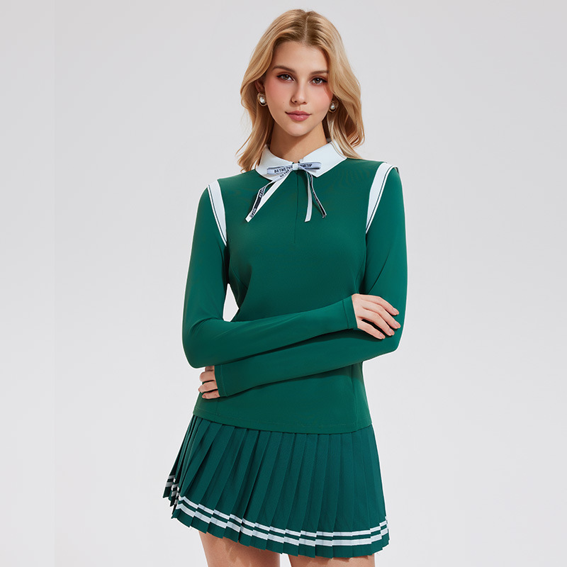 Camiseta de moda de mangas largas al aire libre, ropa de golf de mujer simple y universal, camisa de polo falsa de dos piezas