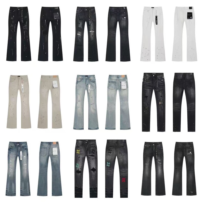 Cross-border trendy brand new product: PURPLE washed and distressed light blue paint couple's loose-fit plus-size casual straight-leg jeans