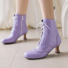 40-50外贸跨境大码秋冬女靴复古英伦风中跟系带马丁靴短靴H719