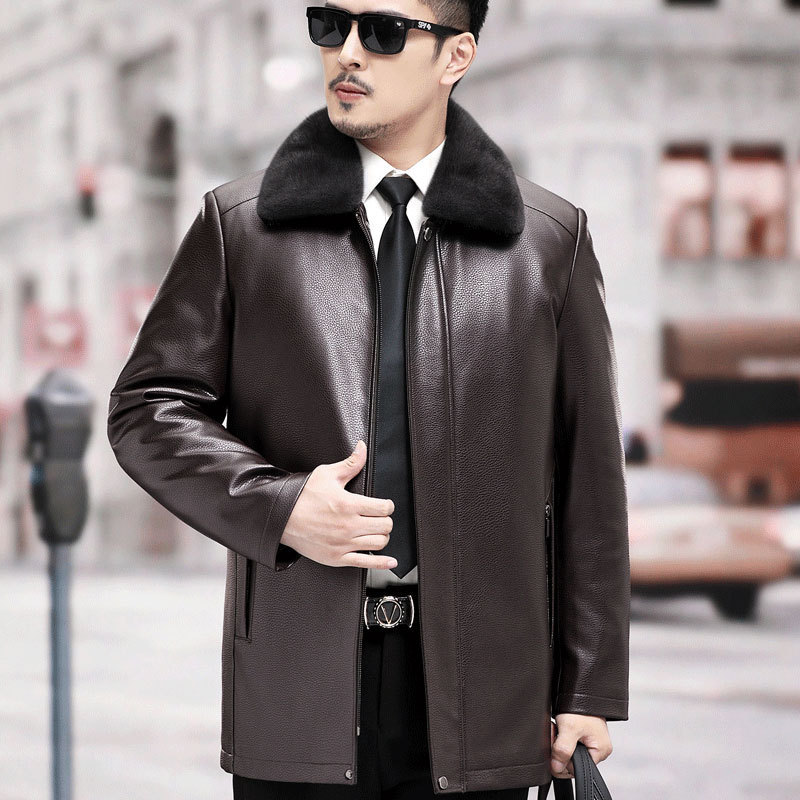 2024 New Pike Men's Mid-length New Fur One-piece Fur Detaching Liner Genuine Leather Coat Winter