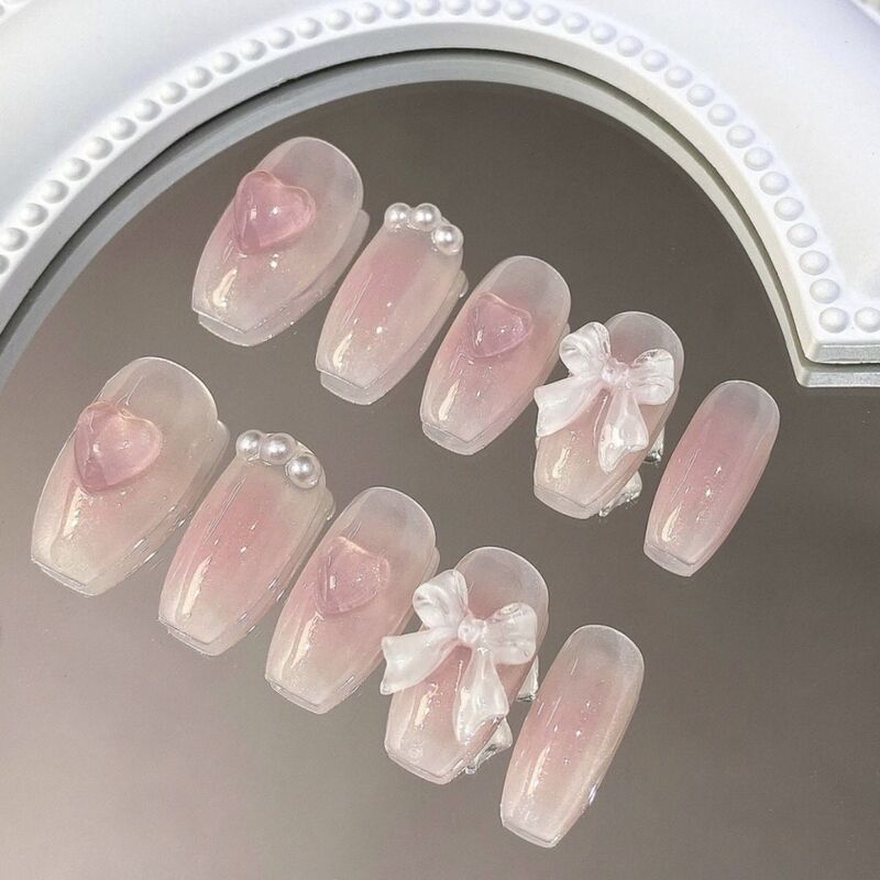 Hand-Wearing Nail Piece Vigor Girl Student Short Blush Bow Nail Patch Removable Pure Desire Hand-Wearing Nail Piece Vigor Girl Student Short Blush Bow Nail Patch Removable Pure Desire