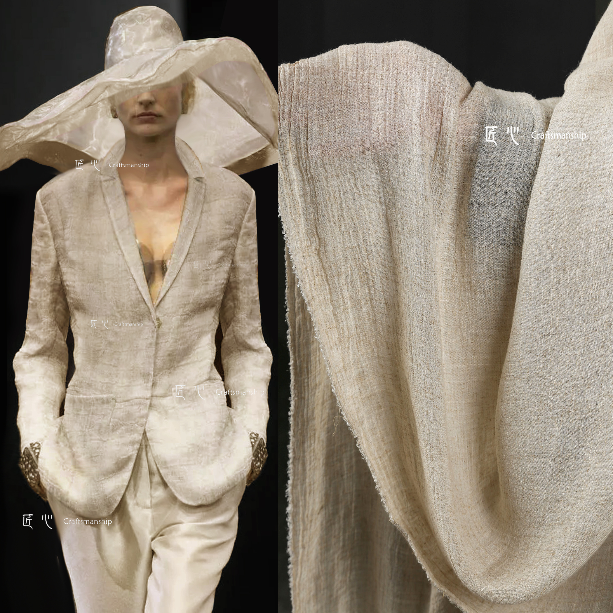 本源 麻薄纱 原胚色植物棉麻轻薄布国风开衫连衣裙服装设计师面料