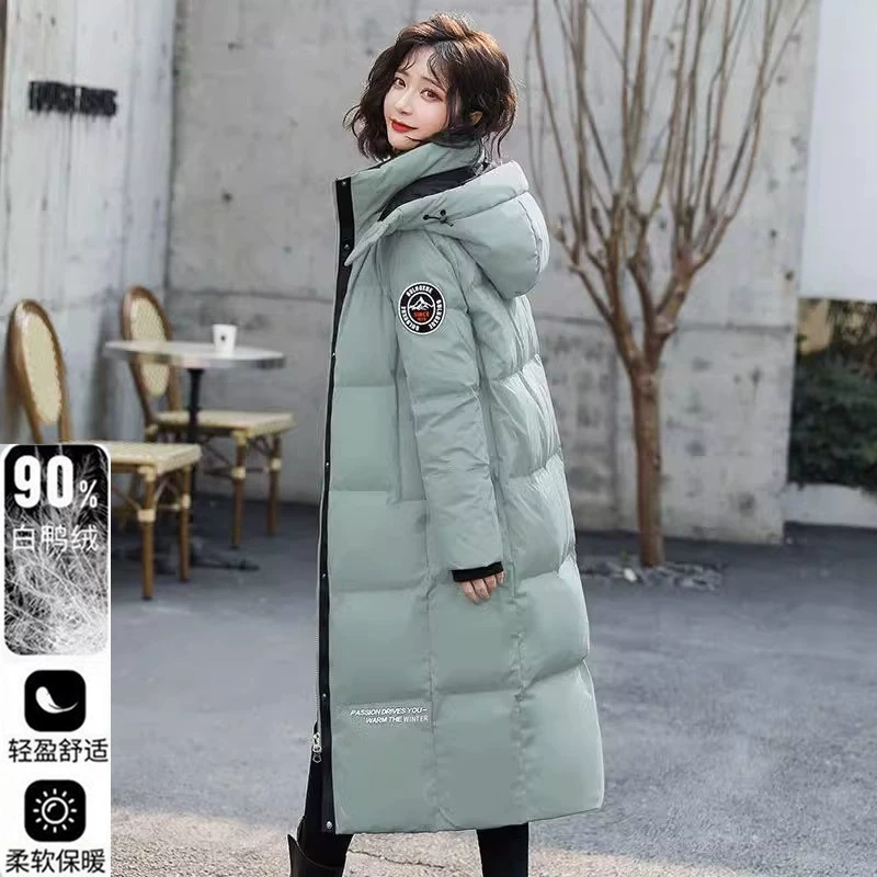 Распродажа! Настоящая женская зимняя пуховая куртка средней длины, новинка 2025 года, длинная, утолщенная, белая, из утиного пуха, модная, ниже колена.
