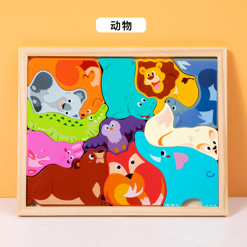 Venta al por mayor de los niños animal fruta tema creativo rompecabezas tridimensional bloques de construcción jardín de infantes iluminación educación temprana juguetes rompecabezas
