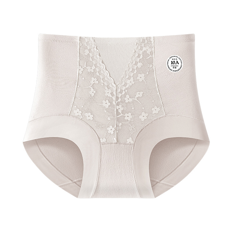 Pantalones de abdomen de algodón de cintura alta de encaje Jacquard sin marcas 10A antibacterianos alargados de algodón entrepierna de ángulo plano de mujer