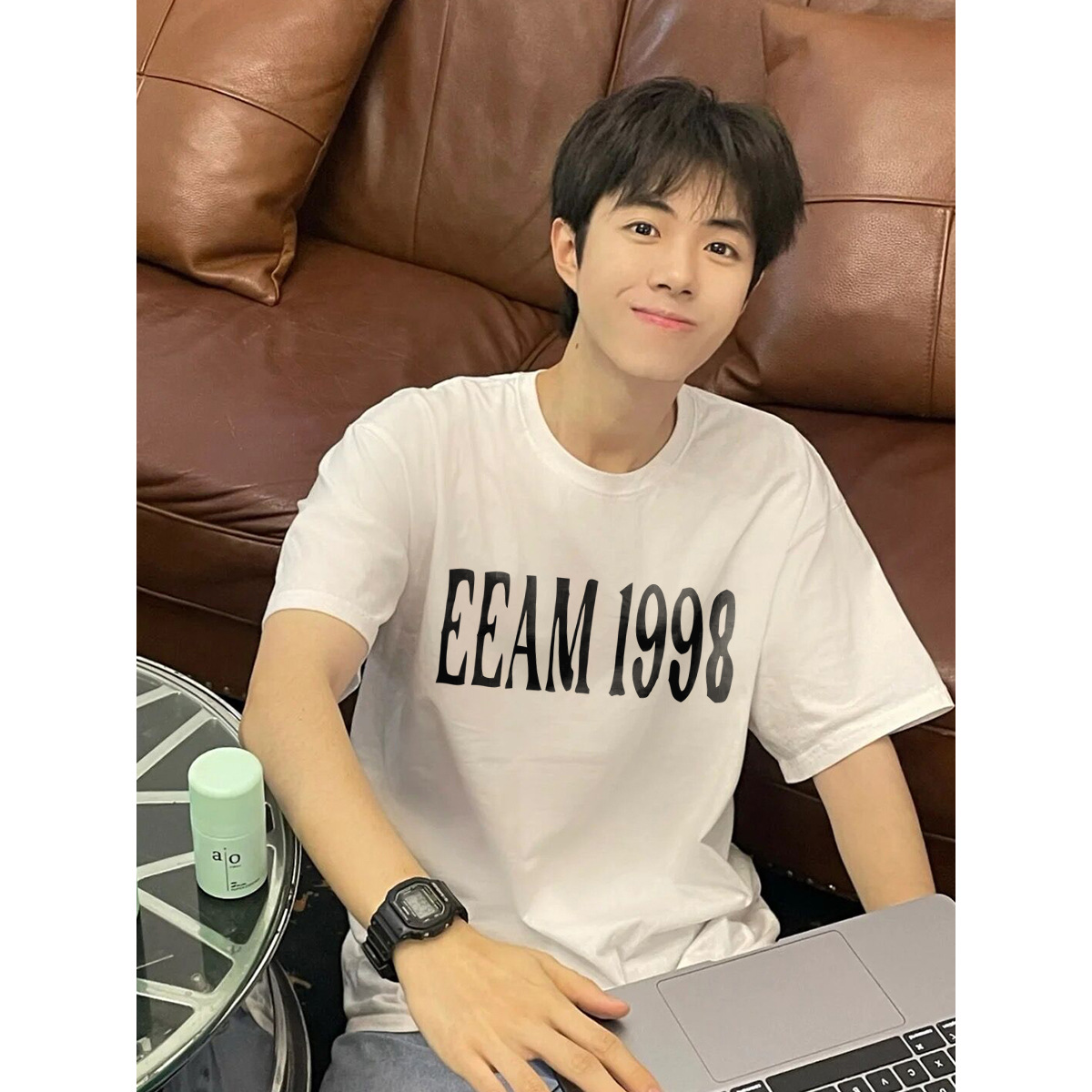 Summer men's round neck printed short sleeved T-shirt loose trendy letter casual youth minimalist base shirt_voghion.com