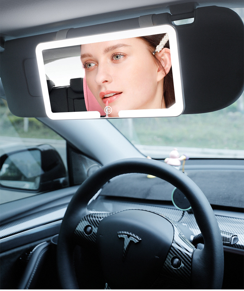 Car Sun Visor Cosmetic Mirror LED Tri-color Light Car Interior Supplies HD Mirror with Light Car Dressing Makeup