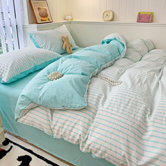 Minimalist 100% Cotton Bedding Set with Washable Cotton Sheet and Duvet Cover,MUJI Style Duvet Cover Set of Three,Naked Sleep Bedding