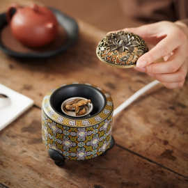 520度陶瓷插电香炉 景泰蓝电子香炉定时加热香薰炉香粉木块珐琅彩