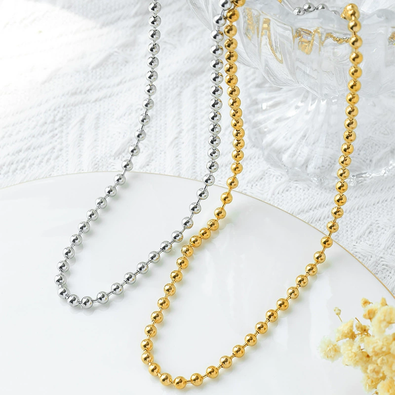 Fashionable universal necklace from pearl stainless steel, accessory, European style, simple and elegant design