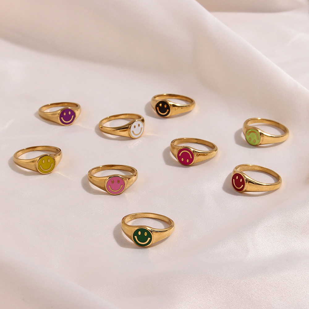 Cute Smiley Face Stainless Steel Rings Epoxy Stainless Steel Rings