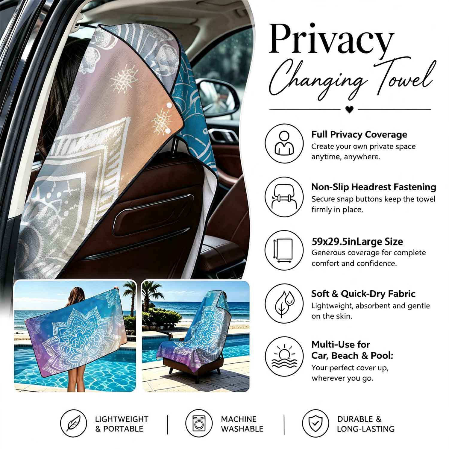 2-piece dual-use car seat cover, ultra-fine fiber, can be used as a beach towel, printed car protective seat cover 6