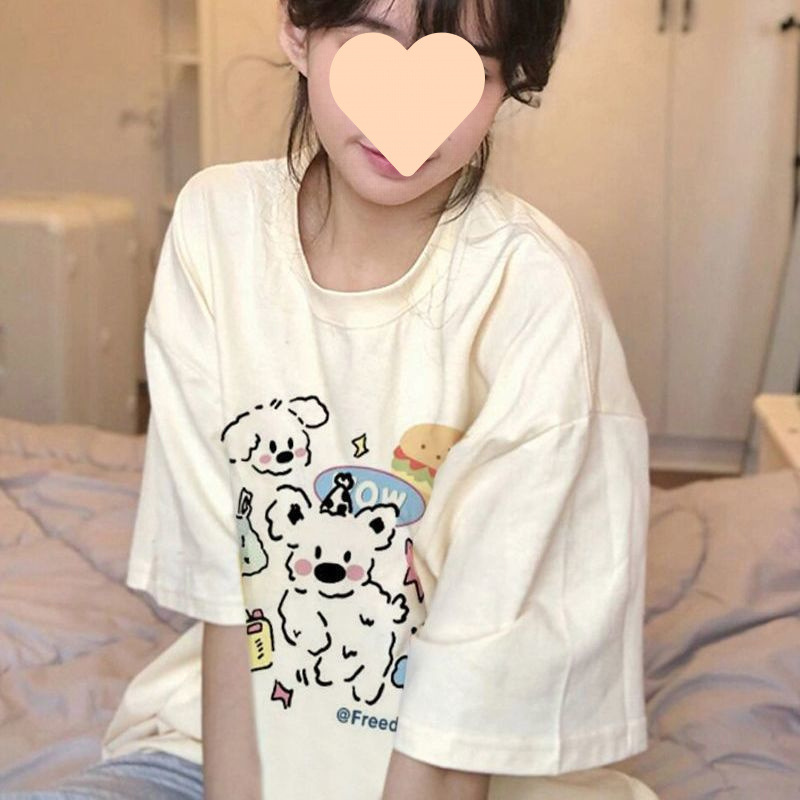 日本の甘い風の子猫の綿の夏の半袖は女子学生の新型のゆったりしていてかわいいです。|undefined