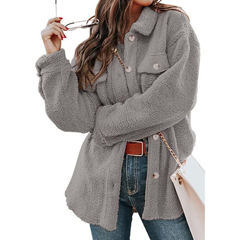 Woolen Coat Outerwear Type Women's Casual Solid Color Button Single Breasted Coat Woolen Coat