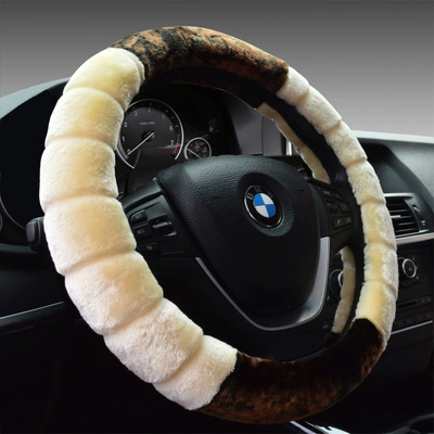 plush winter steering wheel cover | Steering wheel cover - bamboo-beige-steering-wheel-cover-round-38cm