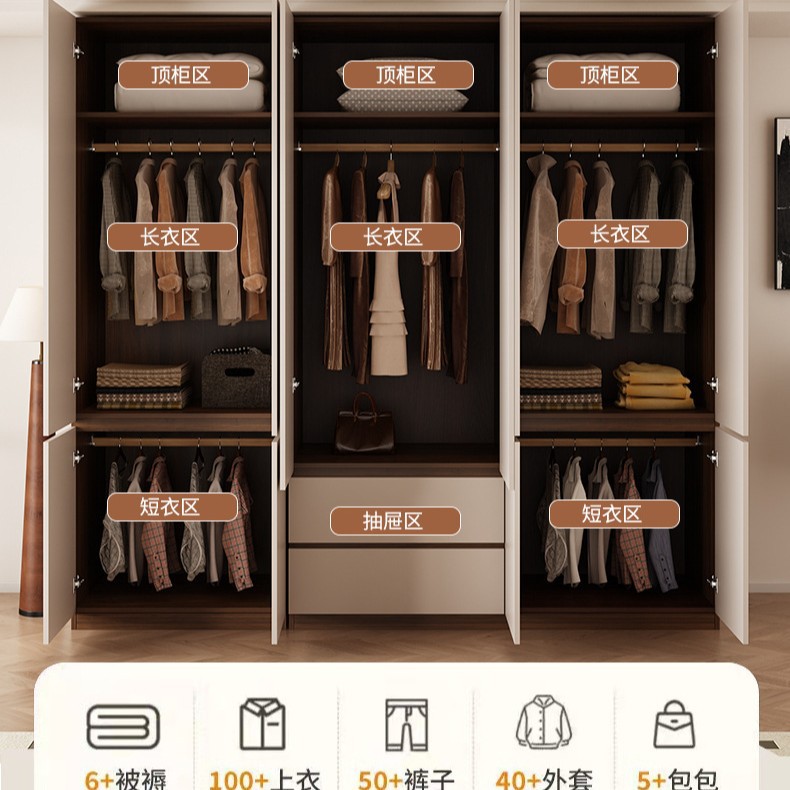 Armario doméstico dormitorio de 16mm de espesor ecológico panel de partículas sin mango diseño armario de color blanco de nuez 60 profundidad image 4