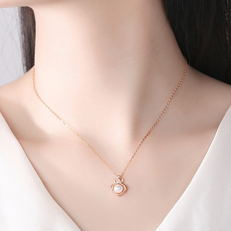 Shengli s925 plata esterlina corona colgante perla artificial de las mujeres verano joyería nicho diseño sentido japonés y coreano collar las mujeres