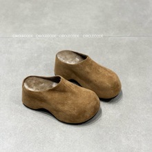 IG莱熙妮丑萌勃肯鞋女牛皮版半拖鞋外穿2025新款包头增高保暖拖鞋