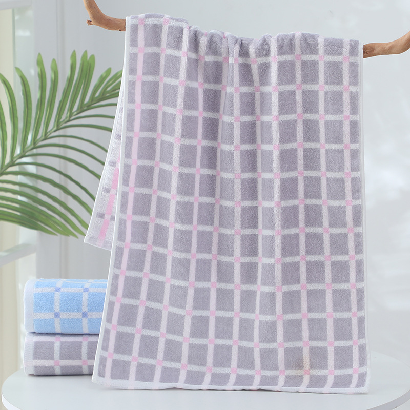工廠批發40*90加大澡巾吸水大人洗澡洗臉毛巾簡約格子家用毛巾