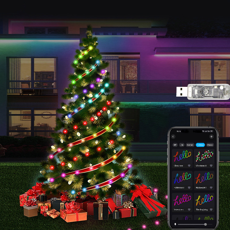 Lámpara de camping ilusionada lámpara de línea de cuero inteligente de control de voz ritmo de música lámpara de cadena de lámpara de agua de corriente de caballo bluetooth lámpara de cadena de lámpara de color