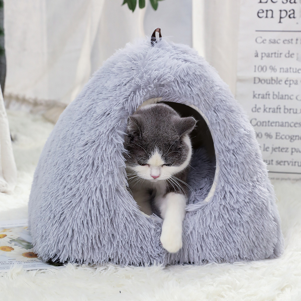 Cálido algodón para dormir, tienda de campaña para gatos, perrera, casa para mascotas de invierno, nido para gatos, cálido en invierno, nido para gatos cerrado, sensación de seguridad