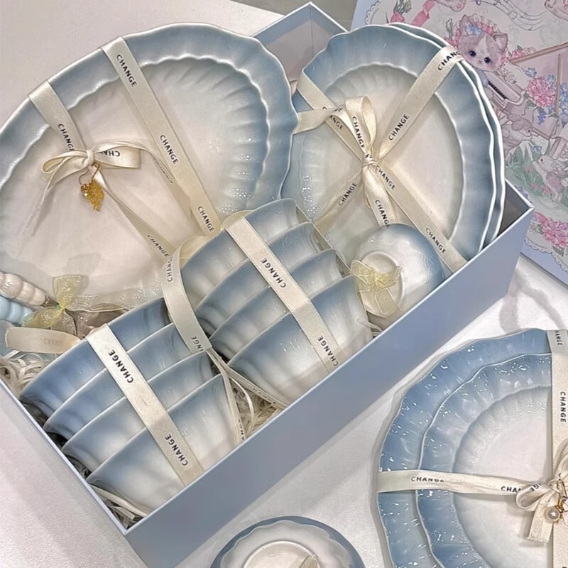 Underglaze Colored Ceramic Bowl and Plate Set, Household Tableware, 2026 New Model, Complete Set for Moving into a New Home, High Aesthetic Bowl and Chopsticks Set