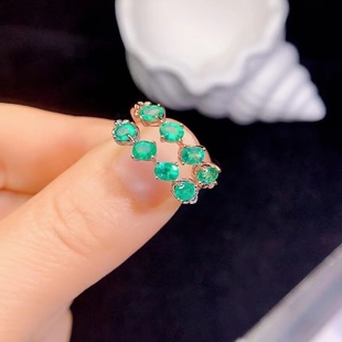 Factory wholesale explosions S925 silver inlaid natural emerald ring main stone 3*4 selling in Europe and America
