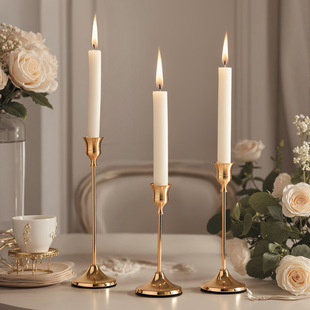 Cross-Border Copper Color Creative Candle Holder Iron Electroplated Candle Holder Metal Ornaments European Style Western Food Wedding Decoration Props