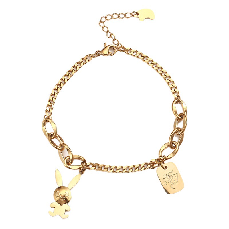 Acero de titanio de una sola capa de conejo lindo temperamento pulsera encantadora mujer ins personalidad nicho diseño viento frío red pulsera roja