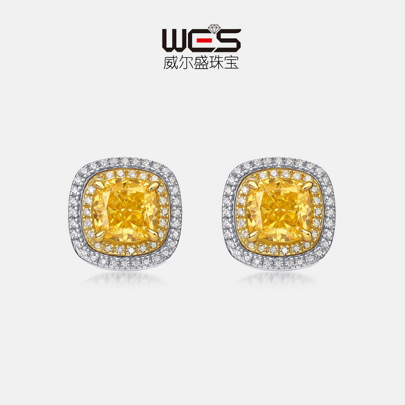 Wilsheng joyería nueva American Stud pendientes amarillo diamante S925 plata Rock Candy nicho europeo y americano hip hop moda ins