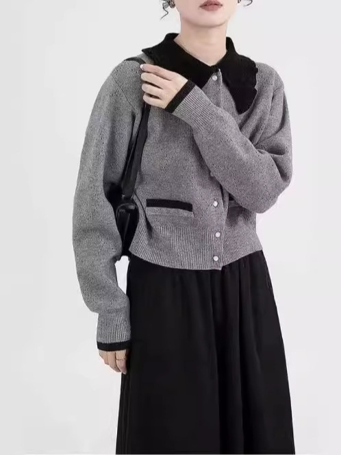 新しいファッション潮2024秋のカーディガンの女性服の灰色のゆるいニットの韓国の長袖のセーターの女性の上着のコート|undefined